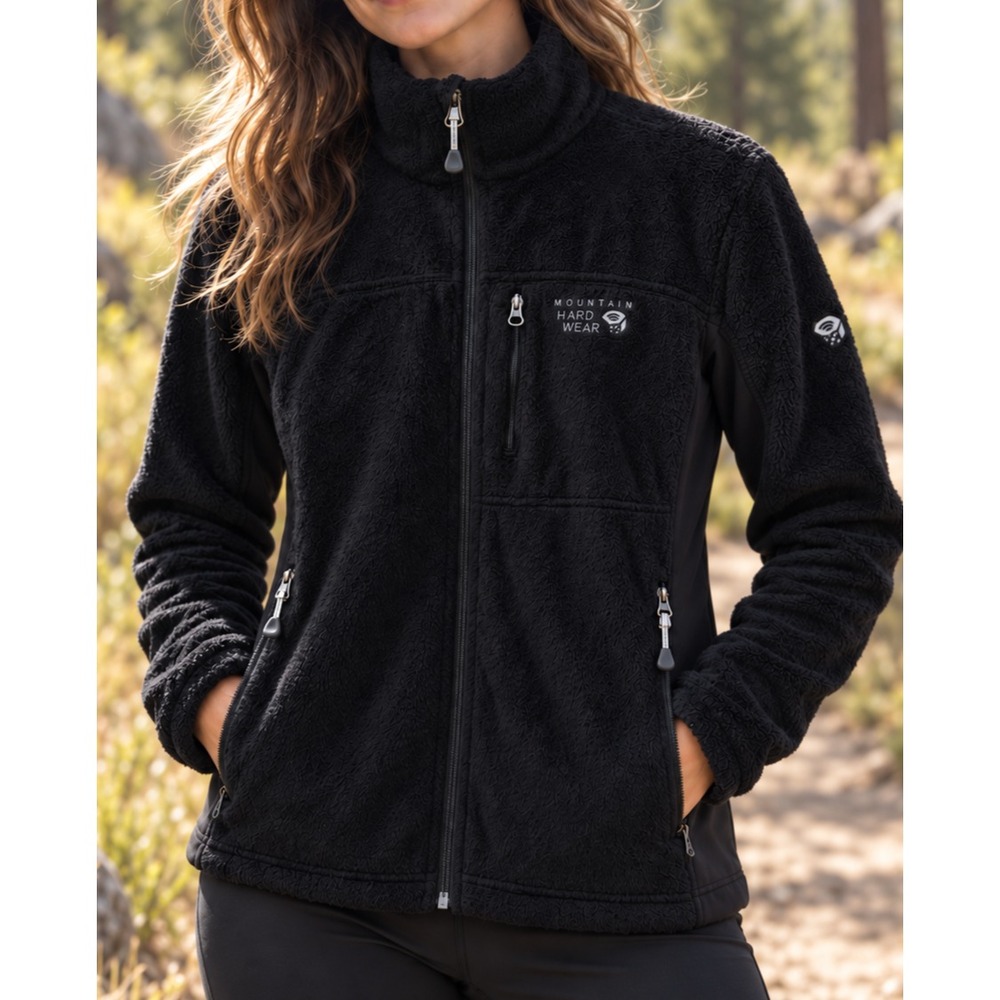 Mountain Hardwear Womens S Black Monkey Fleece Jacket Full Zip High Pile Outdoor